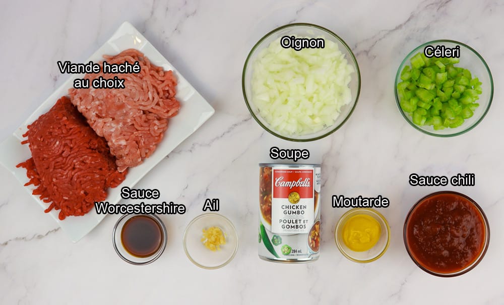 tous les ingrédients pour faire la recette de pain farcis à la soupe gumbo