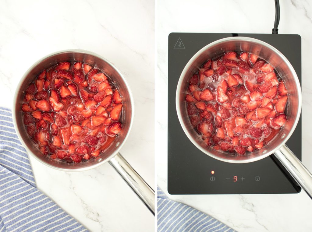Le début de la cuisson de la recette de confiture de fraises