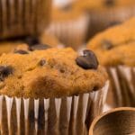 Muffins très moelleux fraîchement sortis du four avec pépites de chocolat sur le dessus